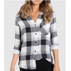 Cloth & Stone Plaid Fringe Hem Button Down Shirt